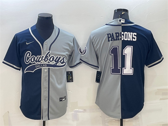 Men's Dallas Cowboys #11 Micah Parsons Navy/Gray Split With Patch Cool Base Stitched Baseball Jersey